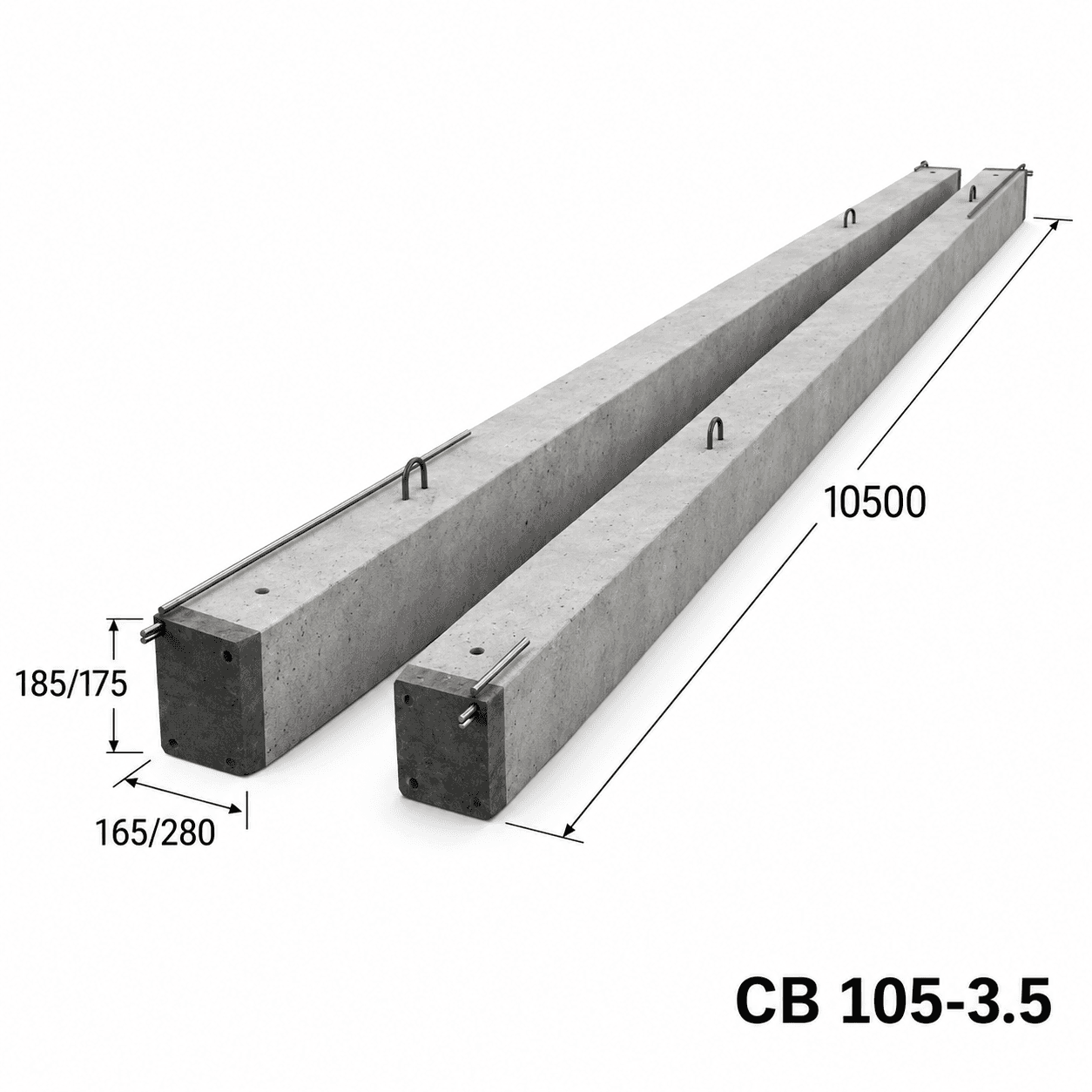 Опора ЛЭП СВ 105-3,5 10500х185/175х165/280 мм, 0,47м3 одноцепная железобетонная 35 кВ